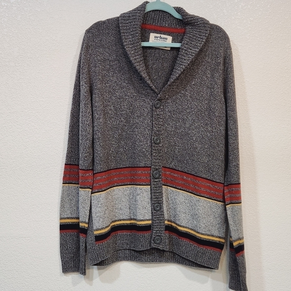 Streetwear Shawl Collar Cardigan Sweater Striped Modern Men's XL